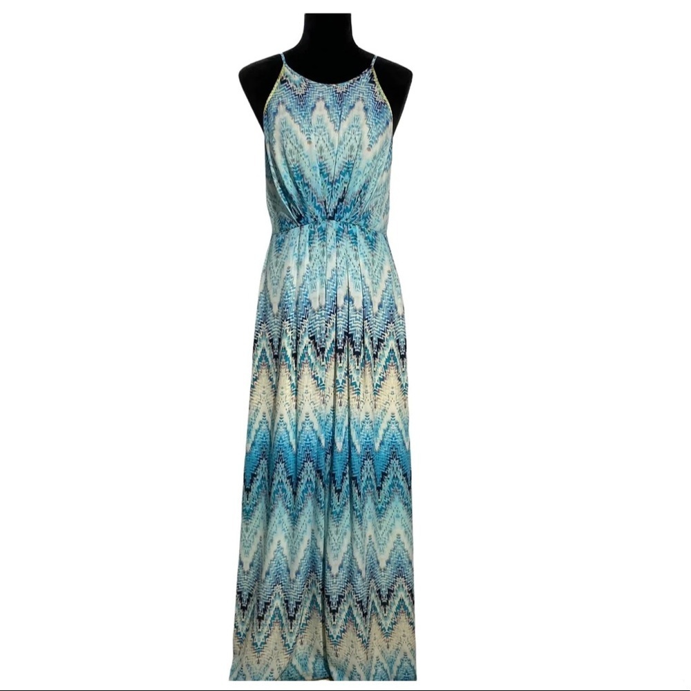 Anthropologie Waterfall Blue Chevron Maxi Dress 6